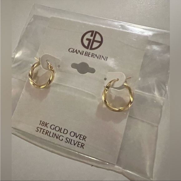 NWT GIANI BERNINI TWIST HOOP EARRINGS IN 18K OVER STERLING SILER - Picture 2 of 4